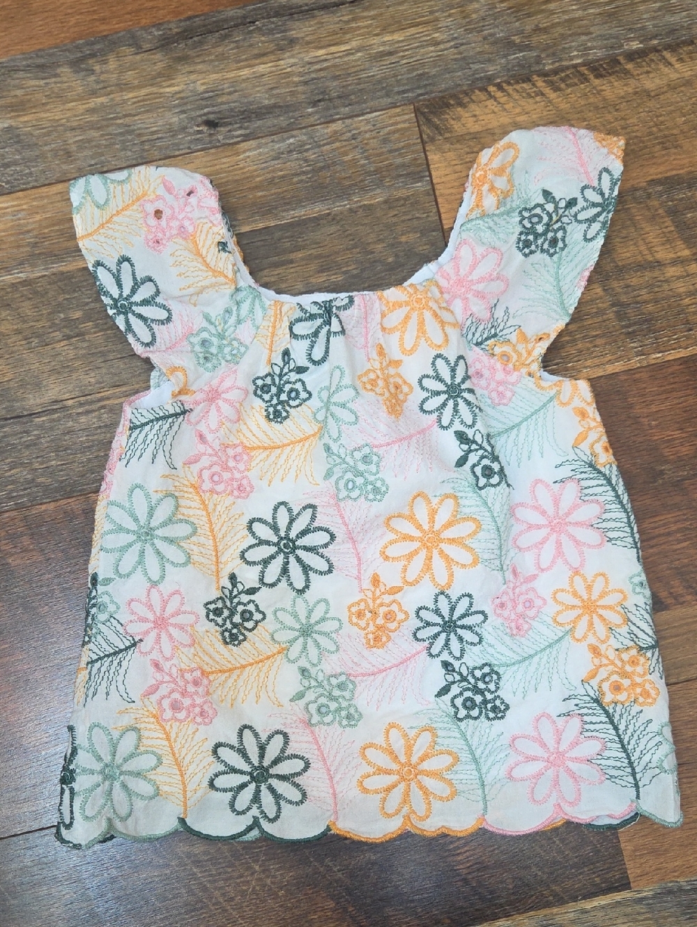 Rare Editions White Floral Embroidered Flutter Sleeve Dress, Size 18 Months